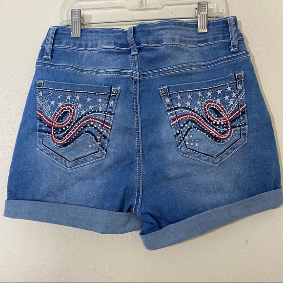Vintage Boho Embroidered Shorts Blue Sz 7/28 Denim Shorts Cuffed  High R… - Picture 4 of 6